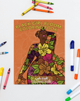 Black girl floral illustration from Black Girl Bloom Coloring Book by dakari Moon – radiant soul care art for women.