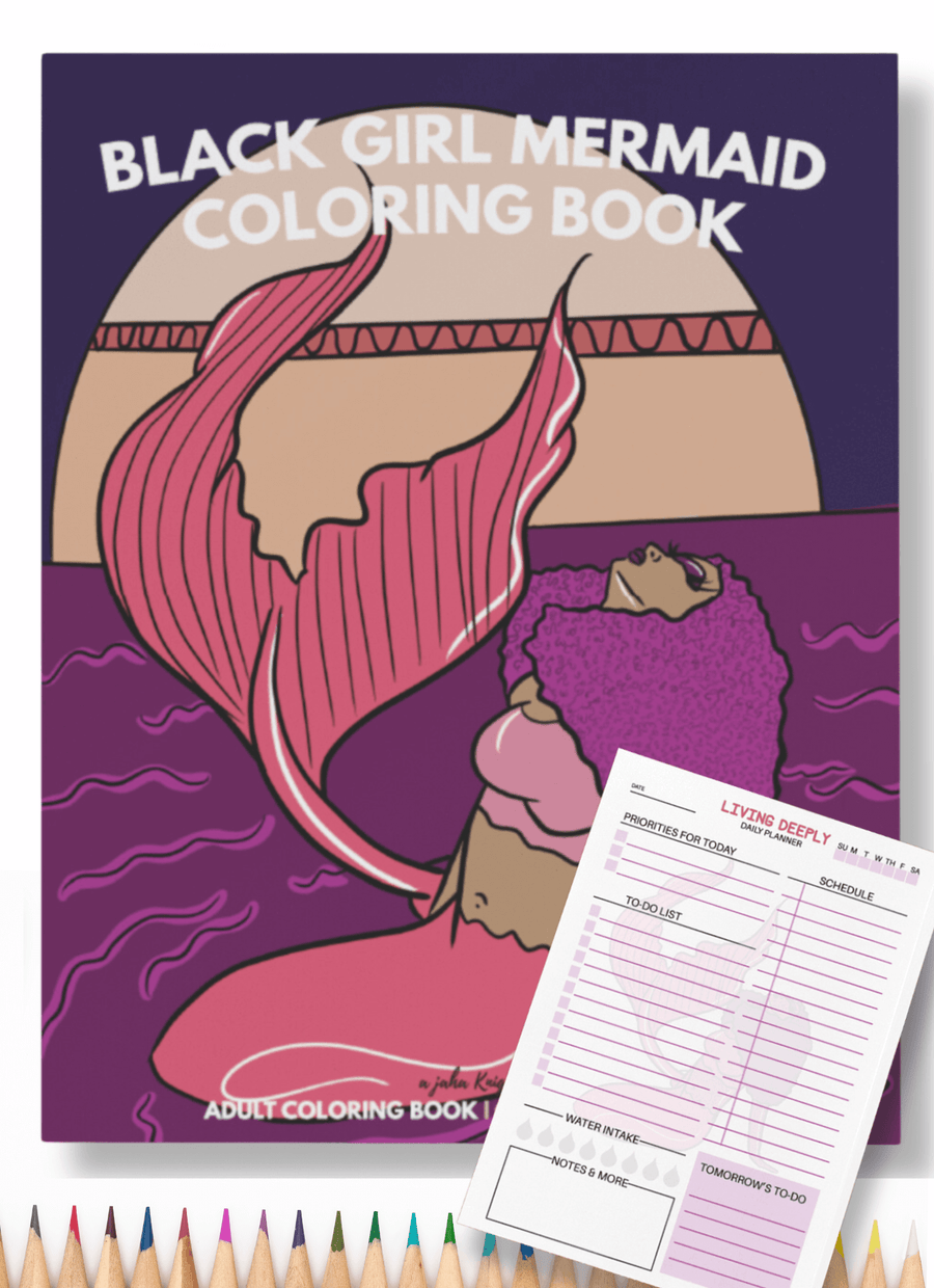 Black Girl Mermaid Coloring Book Set